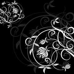 Papier Peint photo autocollant Fleurs noir et blanc Floral abstrait, illustration vectorielle