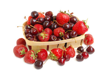 Strawberries and cherries in a basket