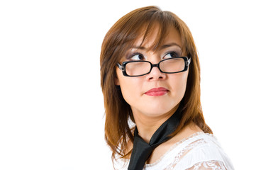 Beautiful japanese businesswoman looking up