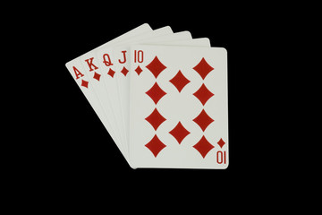 Casino Poker Playing Cards - Royal Flush, isolated on black