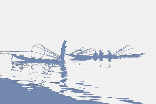 styled image of fishermen on water