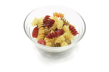 Bowl of Raw Spiral Pasta