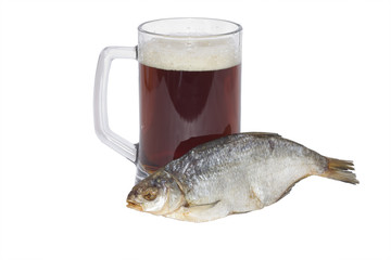 Cold dark beer glass and fish