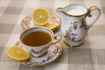 Tea with lemon and milk