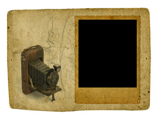 Vintage photo frame and large format camera
