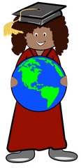 female graduate holding the globe in her hands