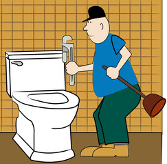 handyman or plumber fixing broken toilet