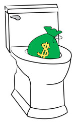 concept of flushing money down the toilet