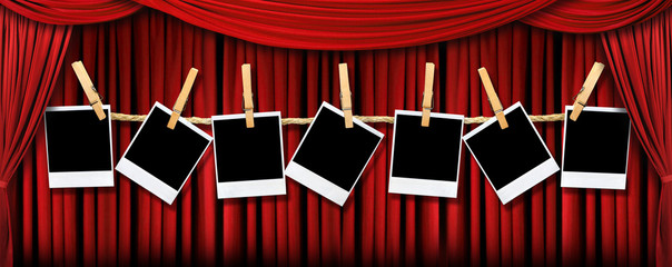 Fototapeta premium Red Theater Drapes and Polaroids With Dramatic Light and Shadows