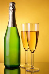 Bottle and glasses of champagne