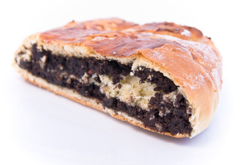 poppy seed cake on white background