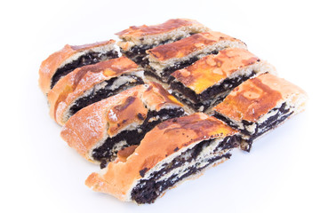 poppy seed cake on white background