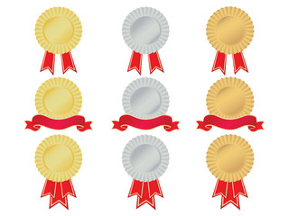 Gold silver and bronze rosettes and banners