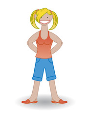 Girl with big smile wearing summer outfit - Vector