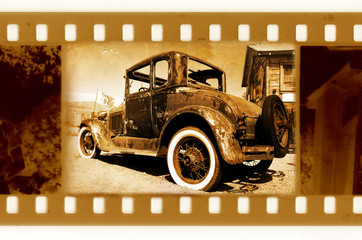 oldies 35mm frame photo with old car in route 66, USA, Arizona A