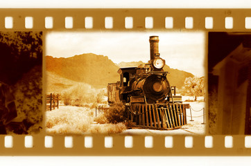 old 35mm frame photo with vintage train