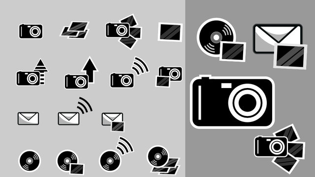 Set of icons regarding camera's pictures and sharing/storage