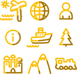 Travel icons, gold contour series