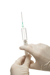 Syringe in nurse hands,isolated