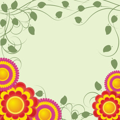 Green background  with  flowers