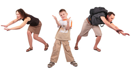 boy shows gesture by fingers. safari family