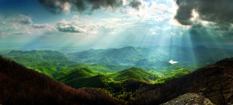 Sun rays mountain landscape