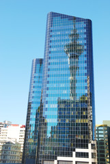 Fototapeta na wymiar skyscrapers on a background of the blue sky and sky tower