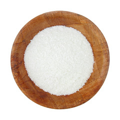 Coconut grated planed in wooden dish