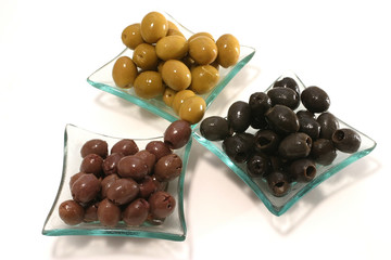 green, black and brown olives