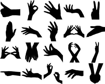 Twenty woman hands silhouettes