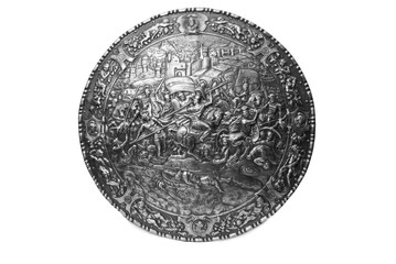 Ancient warrior shield with Carthago battle pattern