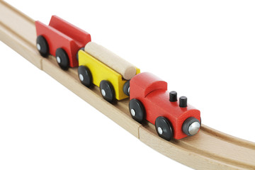 Wooden toy train on rail