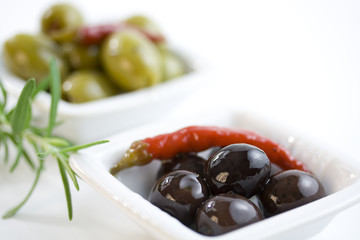 Green and black olives