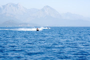 Waterbike challenge on open sea.