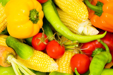 Various colourful vegetables arranges at the market