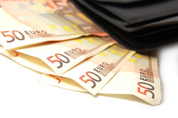 fifty erobanknotes and black leather wallet