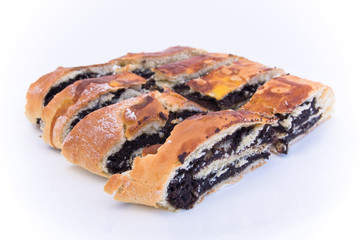 poppy seed cake on white background