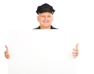 Police Officer Holding Sign