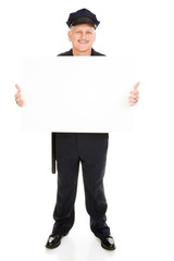 Police Officer with Sign
