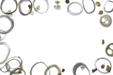 Sliced onion isolated on white background, onion pattern.