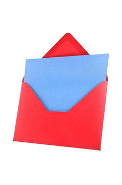 Open red envelope Isolated, white background, path provided.