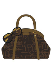 brown handbag and  sunglasses