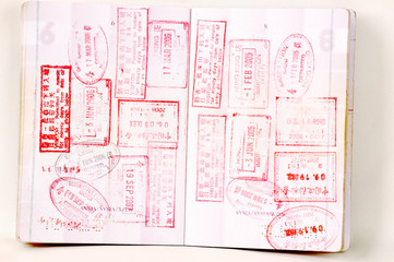 Passport full of stamps from China and Hongkong