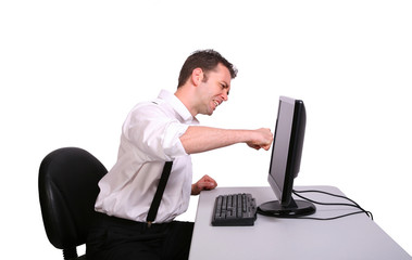Man Punching Computer Monitor
