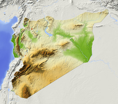 Syria, relief map, colored according to elevation