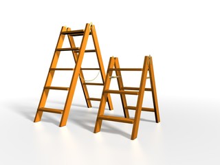 Wooden ladder on white background