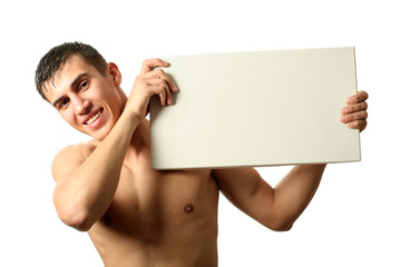 Sexy Man Showing a Copy Space Blank Billboard