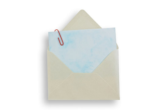 Open envelope isolated white background, clipping path.