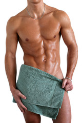 Wet Muscular Torso Wrapped in Towel