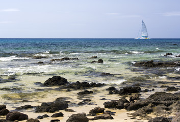 catamaran at the coast of lanzarote